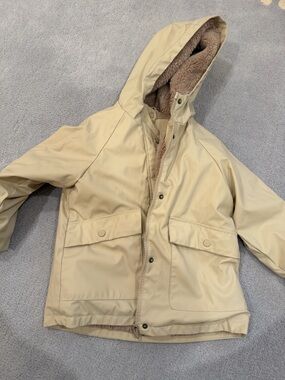 Zara kids Beige Hooded Kids Raincoat with Faux-Sherpa Lining